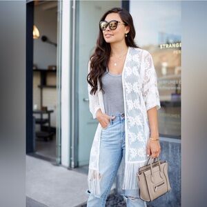 Dex Sheer Fringe Lace Kimono Size Large